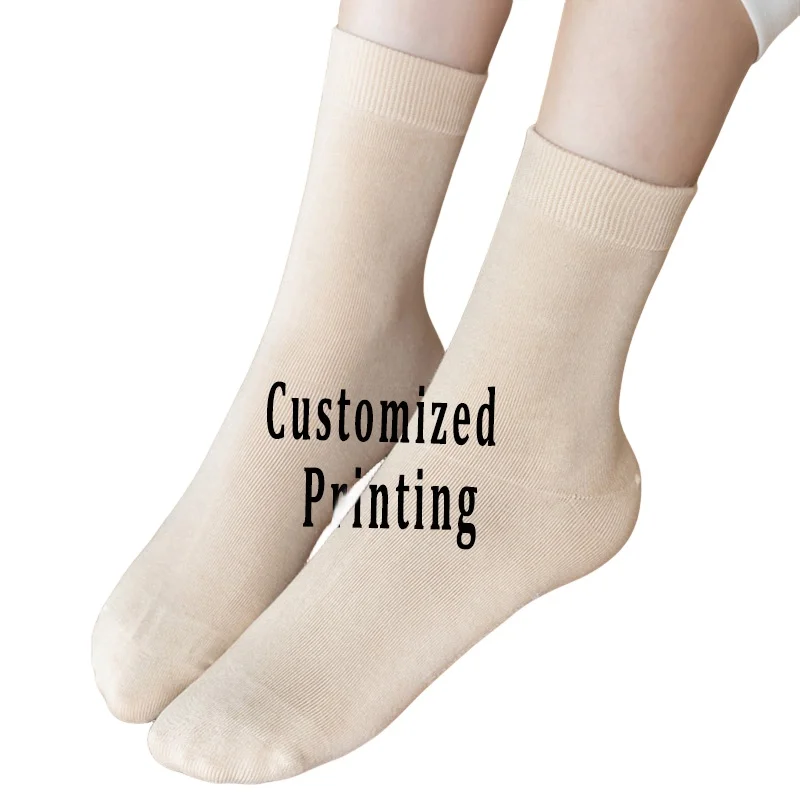 Women Cotton Socks Custom Printing Pattern Female Socks Solid Color Comfortable Cotton Socks Crew Socks