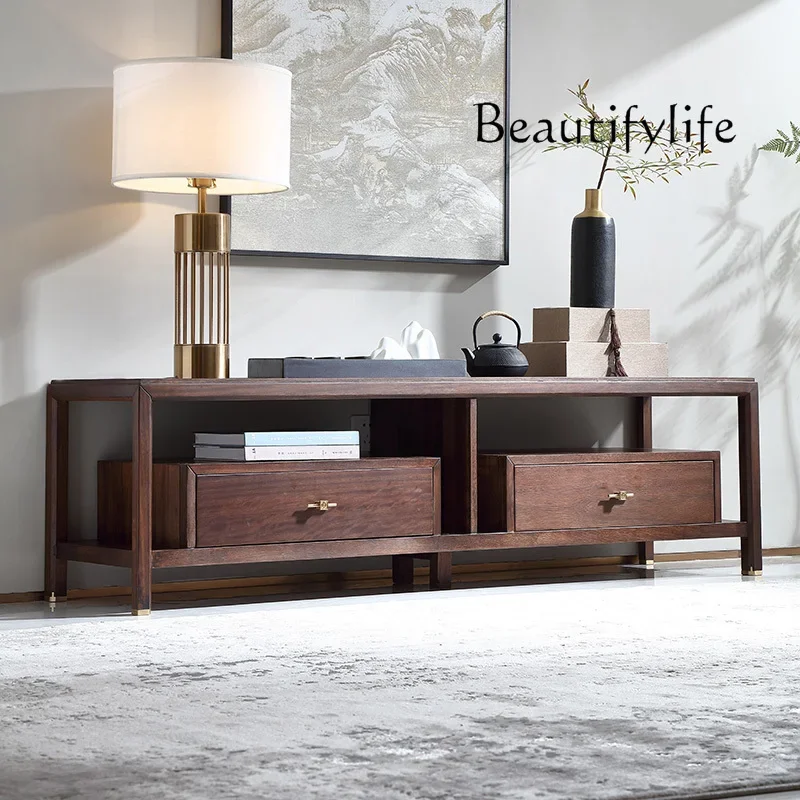 

Modern new Chinese-style solid wood TV cabinet villa living room furniture with drawers ebony storage floor cabinet