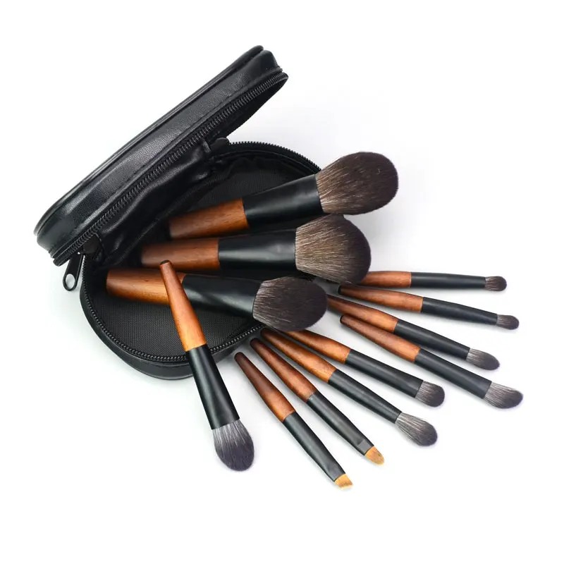 12 PCS Makeup Brushes Set Wood Animal Hair Cosmetic tool Bag Eyeshadow Foundation Blush Beauty Soft Professional Complete kit