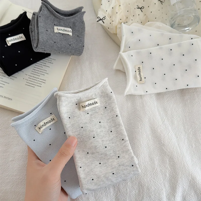 1pair Polka Dot Tabi Toe Socks Women Cotton Two-toed Solid Japanese Kimono Flip Flop Sandal Split Socks Black White Socks