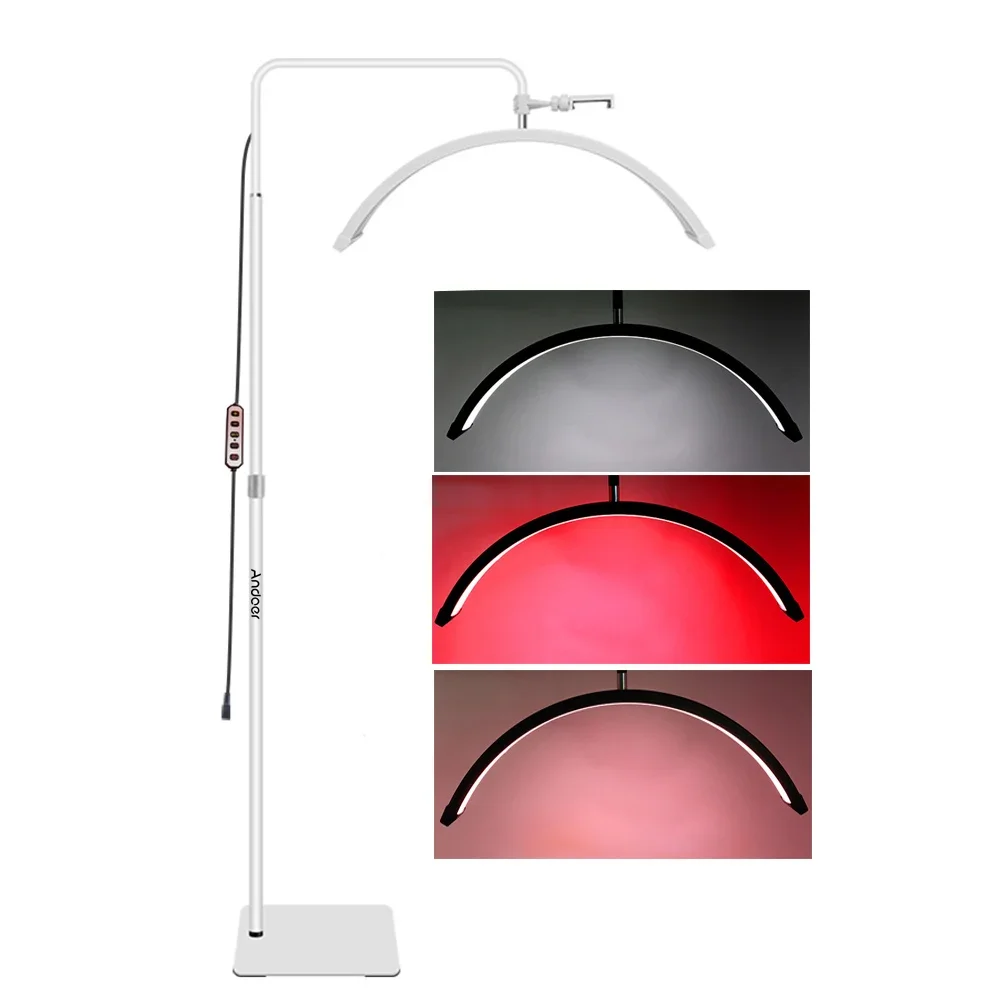 NIEUW Andoer HD-M6XR 36W vloer LED-videolamp halvemaanvormig invullicht dimbaar met 5600K wit licht en rood licht 186cm metaal