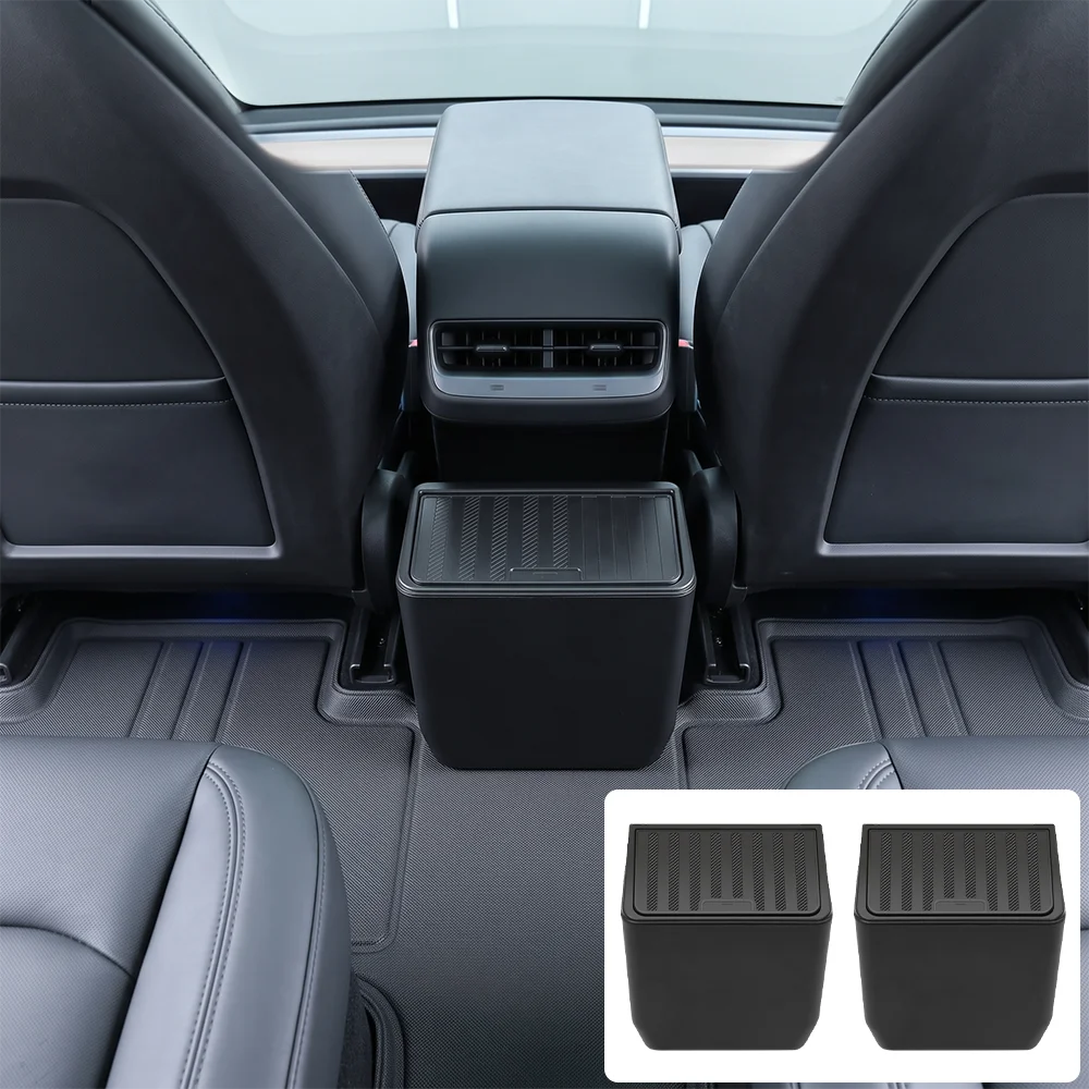 Car Rear Seat Storage Box Organizer Center Console Backseat Trash Bin Garbage Can Accessories For Tesla Model Y Juniper 2025 view 3