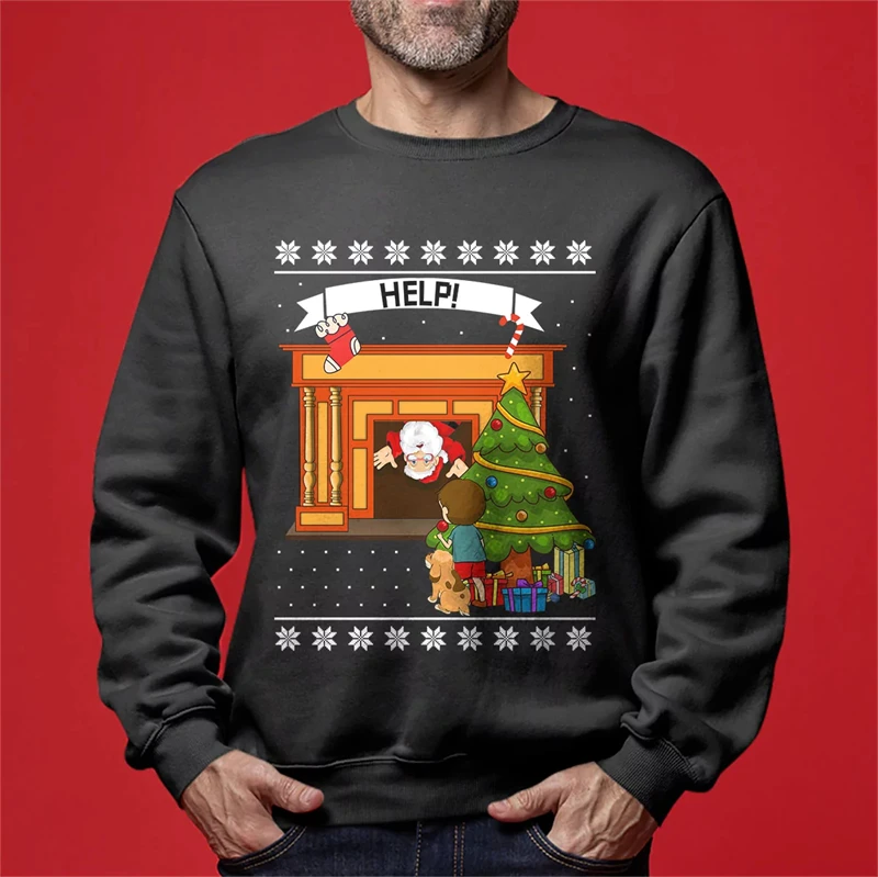 Funny Stuck Santa Ugly Christmas Sweater For Men Fashion Holiday Xmas 3D Printed Kids Sweatshirt Casual Harajuku Pullovers Tops