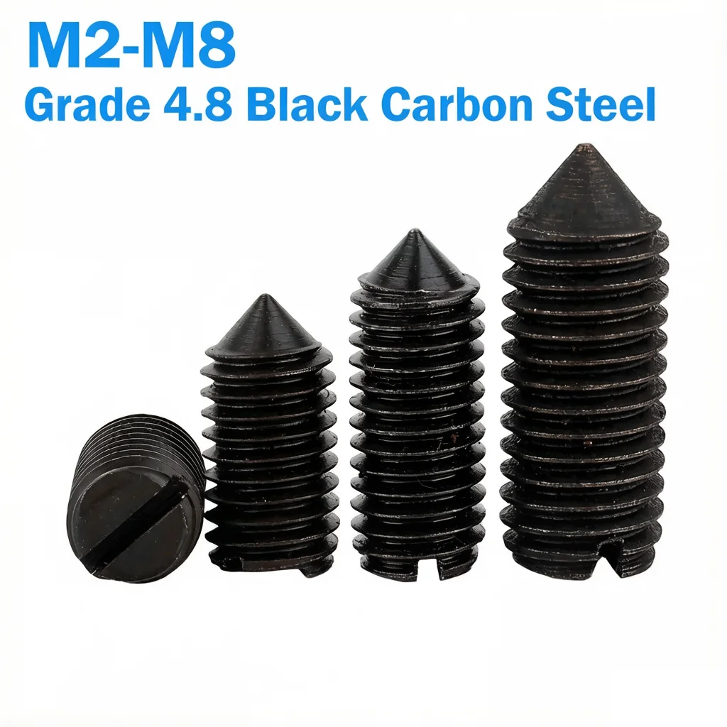 50/100/200pcs Black Carbon Steel Slotted Head Tapered End Headless Grub Bolt M2 M2.5 M3 M4 M5 M6 M8 GB71 Set Screw