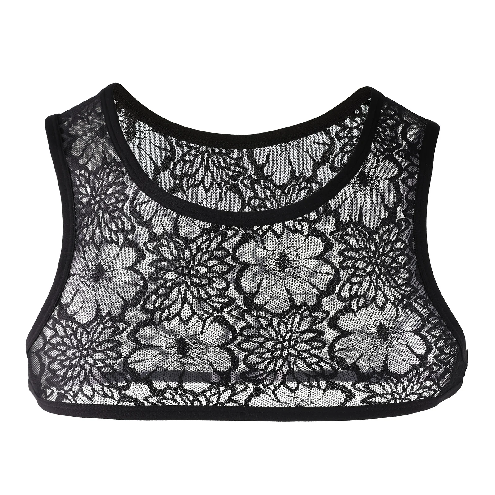 

Men Lace Printed Tank Top Crossdressing Sleeveless Shirt Bra Crops Top Transparent Erotic Lingerie See-through Vest Sheer Bra