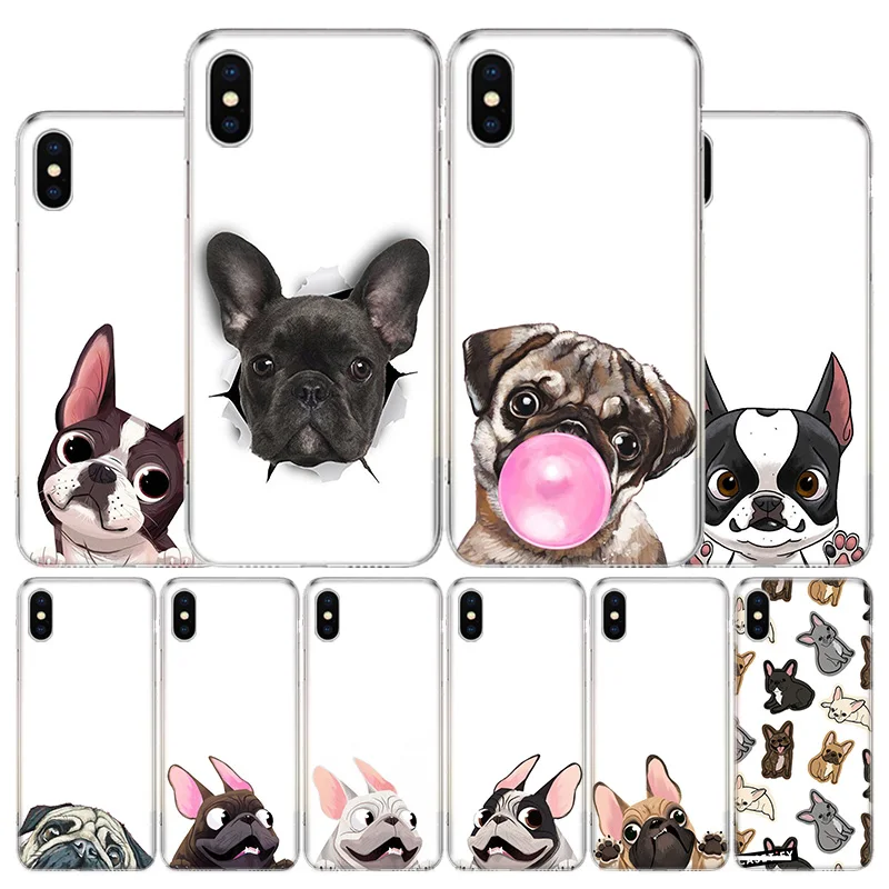 Capa de telefone macio para Apple, Pug Dog, Buldogue Francês, iPhone 11, 12, 13, 15 Ultra, 14 Pro, 7, XR, X, XS Max, 6S, 8 Mais, Mini SE