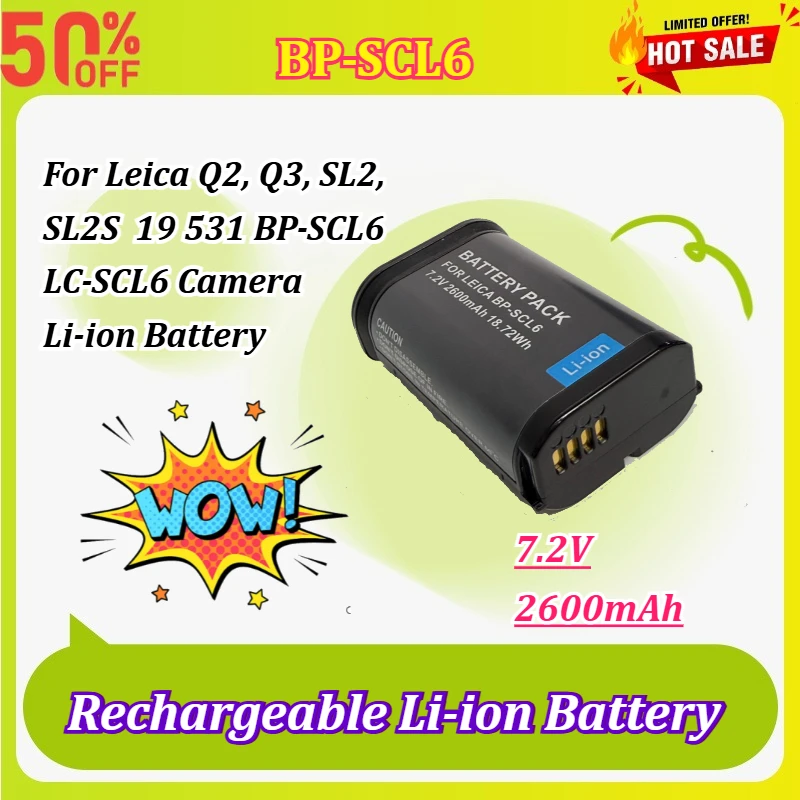 

1~2Pcs BP-SCL6 7.2V 2520/2600mAh Rechargeable Camera Battery Replacement for Leica Q2 Q3 SL2 SL2S 43 Compatible with BP-SCL4