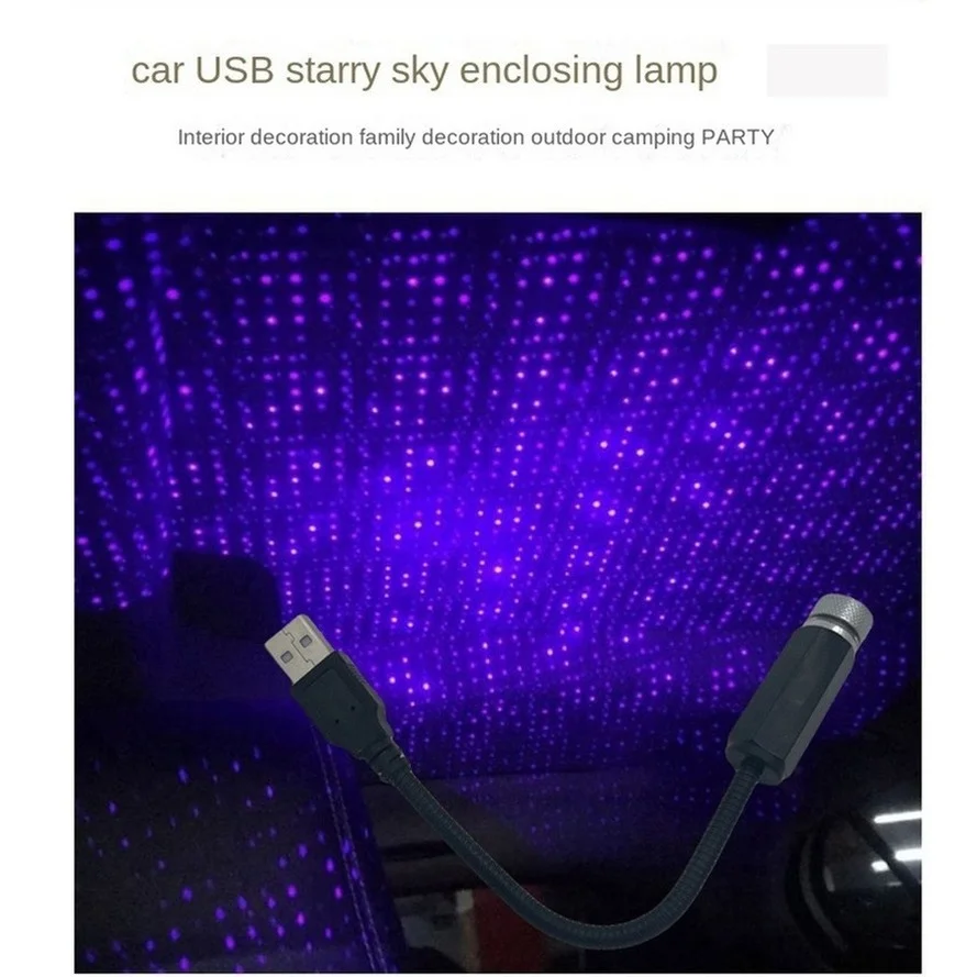 RnnTuu LED Starry Sky Night Light 5V USB Powered  Projector Lamp for Car Roof Home Room Ceiling Decor Plug and Play