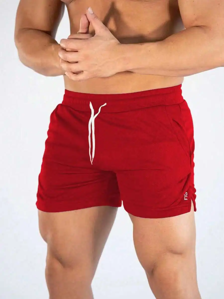 

Men Casual Sports Shorts With Drawstring Waist Split Hem