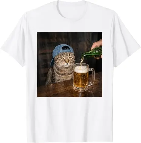 Lustiges Katzen-Biertrinken-Hemd mit Grafik „Unbeeindruckter Tabby“ – Y2k Katzen-Papa, betrunken in Bar/Nachtclub – Humorvolle Kleidung – Detail 21