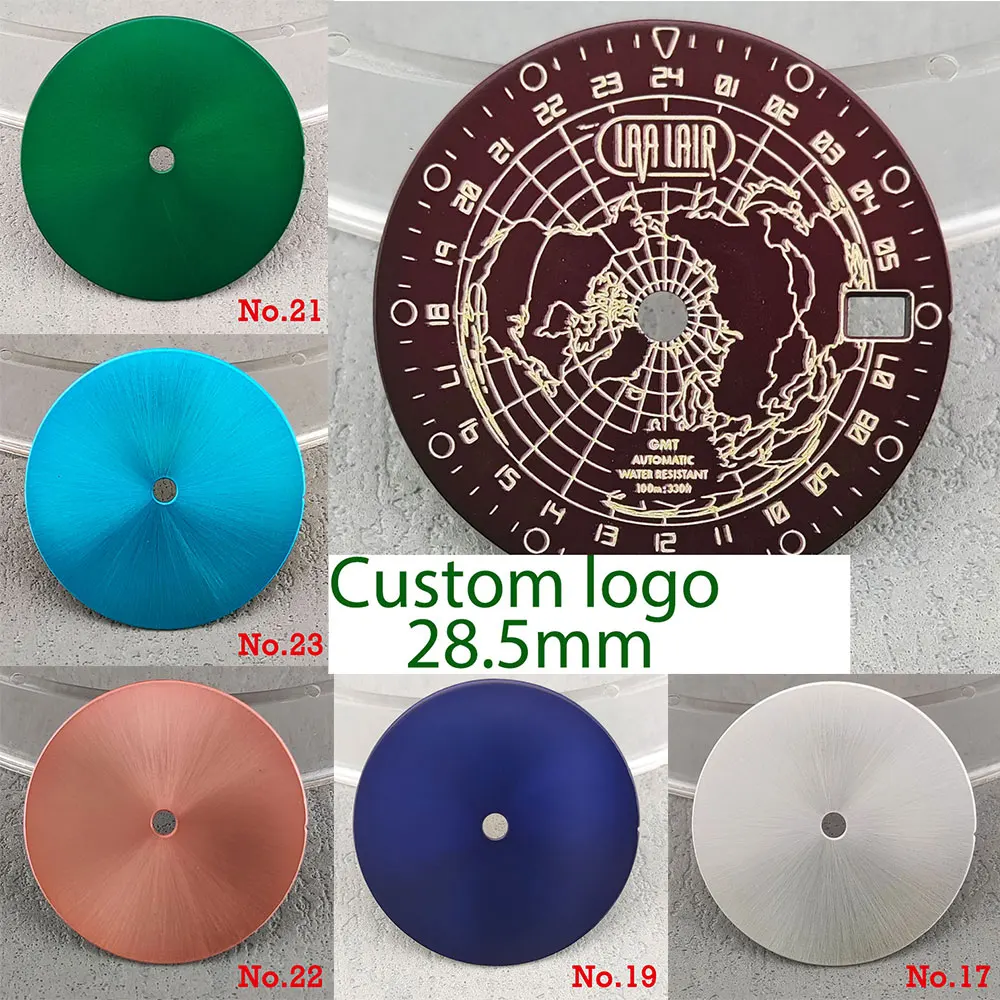 Nome impresso a laser e logotipo Mostrador do relógio, logotipo personalizado, sem escala, adequado para NH35, NH36, NH70, NH34 Movimento, Novo, 28,5mm