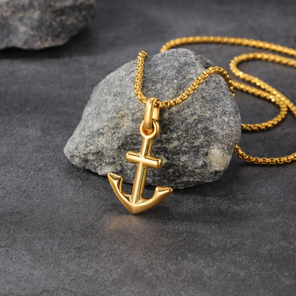 Schlichtes Design, zylindrische Form, Anhänger-Halskette, Retro-Stil für Männer, goldfarbene Edelstahl-Schlangenkette, Schmuck, Hip-Hop-Accessoires – Detail 1