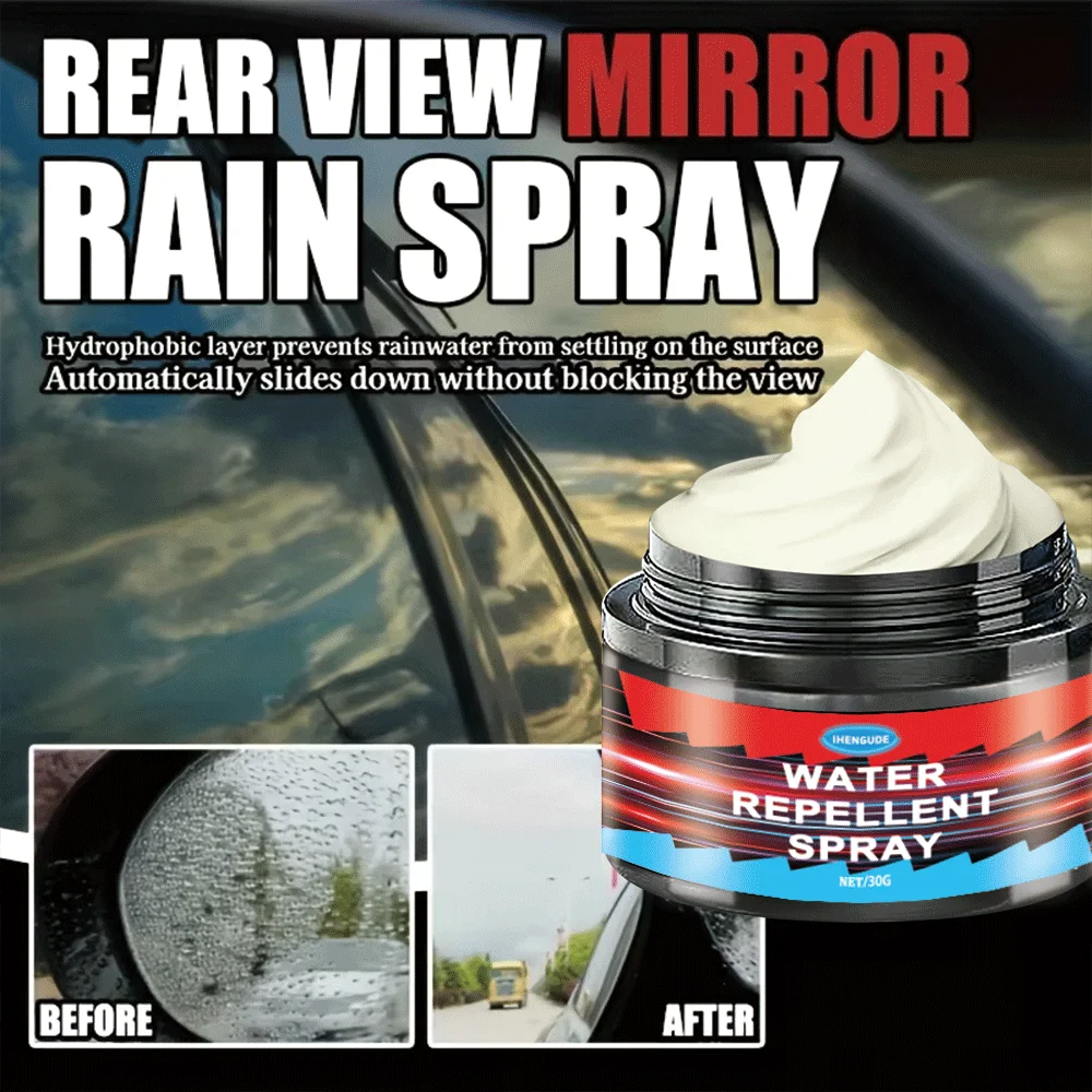 Hydrophobic spray water beading on car windshield