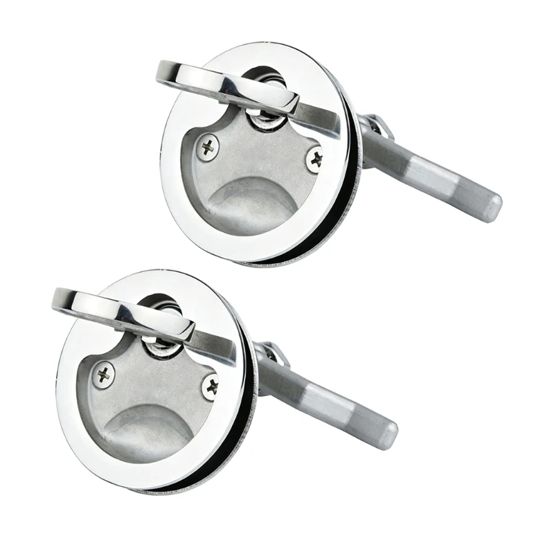 M68B Pack of 2Marine Deck Pull Lock with Flush Handle Round Face Plate, Threaded Shaft and Rotating Arm, Metal Replacement