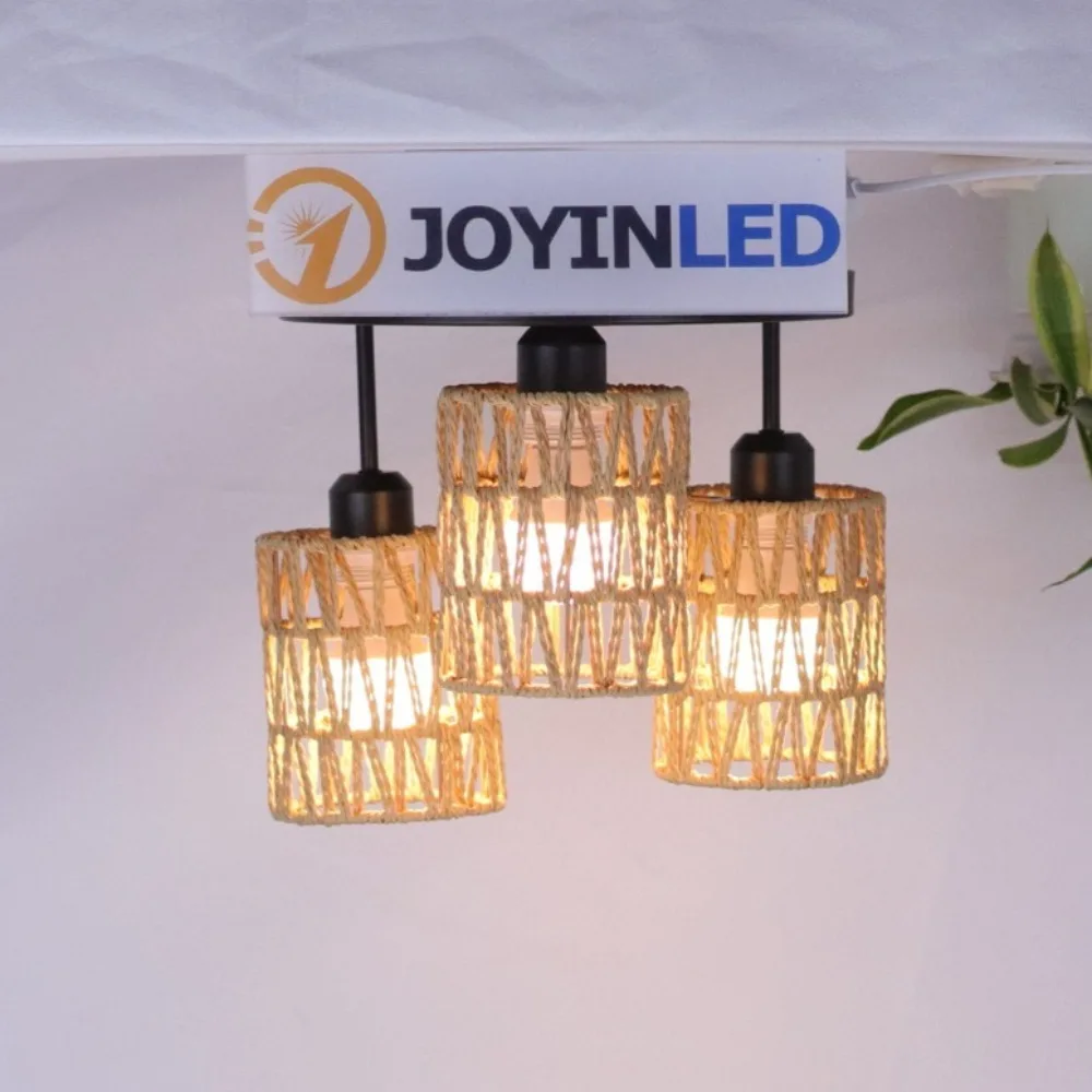 

JOYINLED Vintage Hemp Rope Iron Chandelier Ceiling Lamp Pendant Boho with Bamboo Rustic Hanging Lamp Restaurant Bedroom