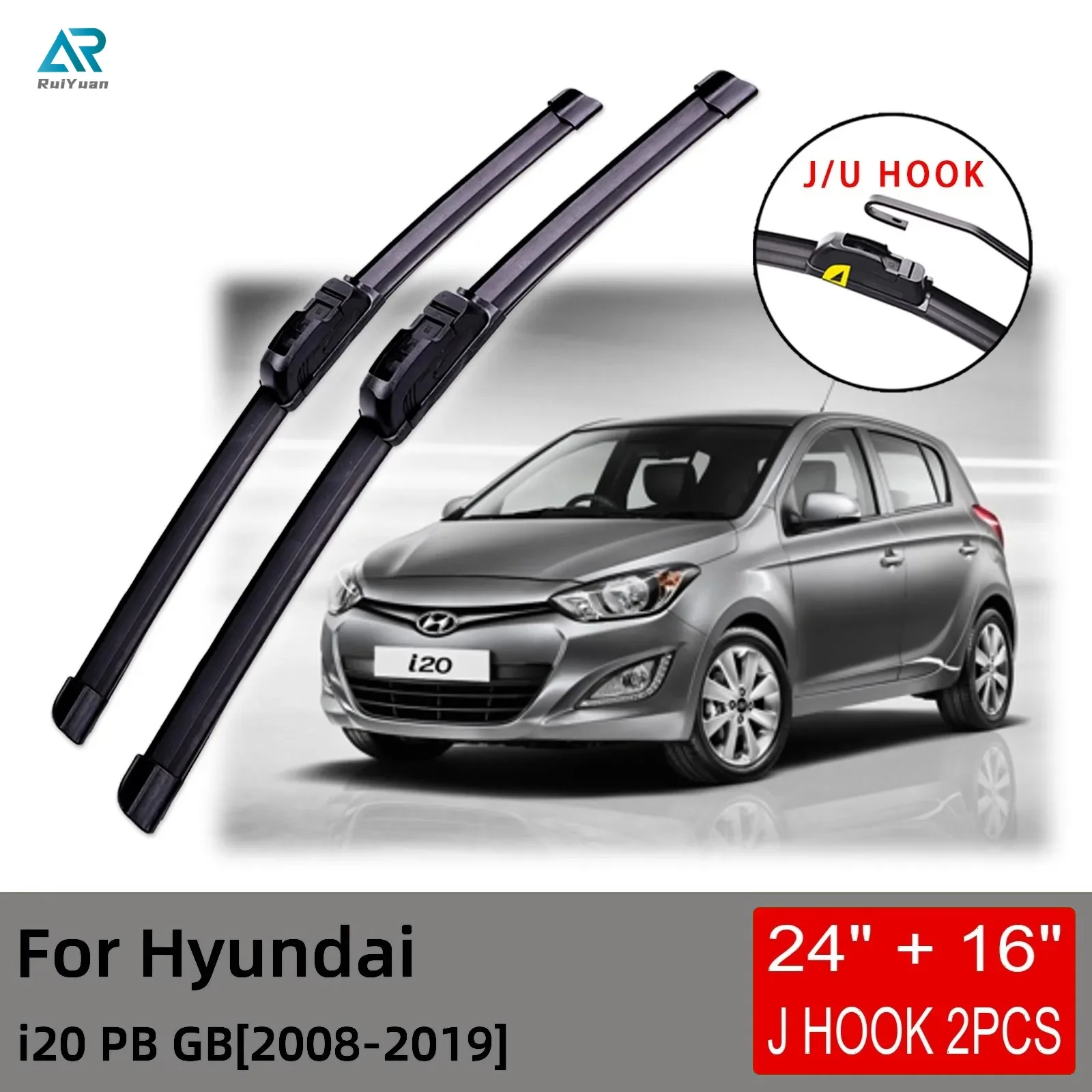 

For Hyundai i20 PB GB 2010 2011 2012 2013 2014 2015 2016 2017 2018 2019 Front Wiper Blades Brushes Cutter Accessories U J Hook