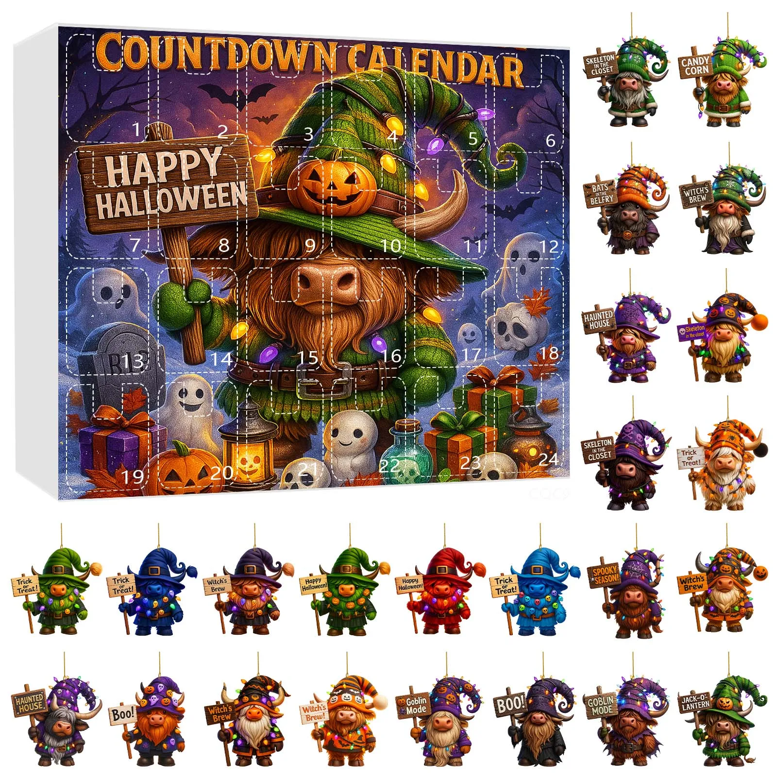 Temporizador de arena de 30 segundos a granel, 1 Juego de calendario de llegada enano de Halloween, cuenta regresiva de Halloween de 24 días, temporizadores de cocina de vacas para cocinar