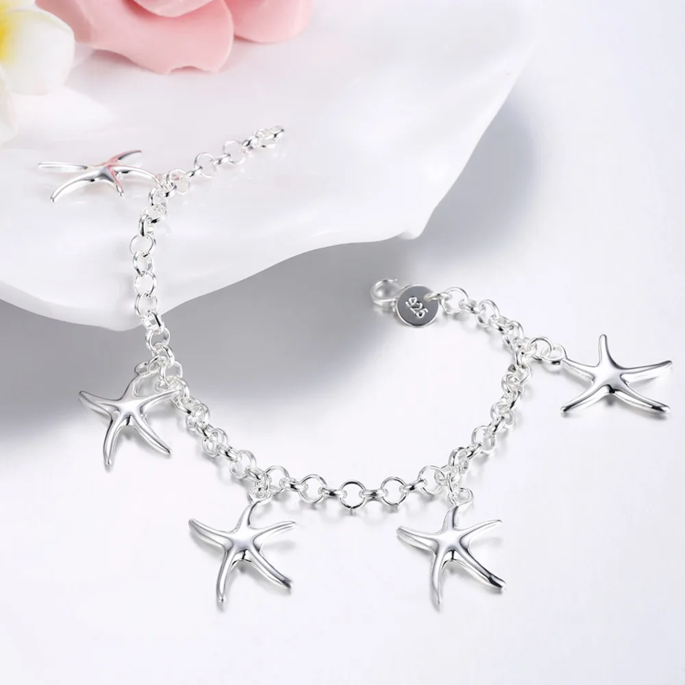 

Fine Pretty Five Starfish Pendant 925 Sterling Silver Bracelet Fashion Luxury Jewelry Wedding Accessories Party Gifts