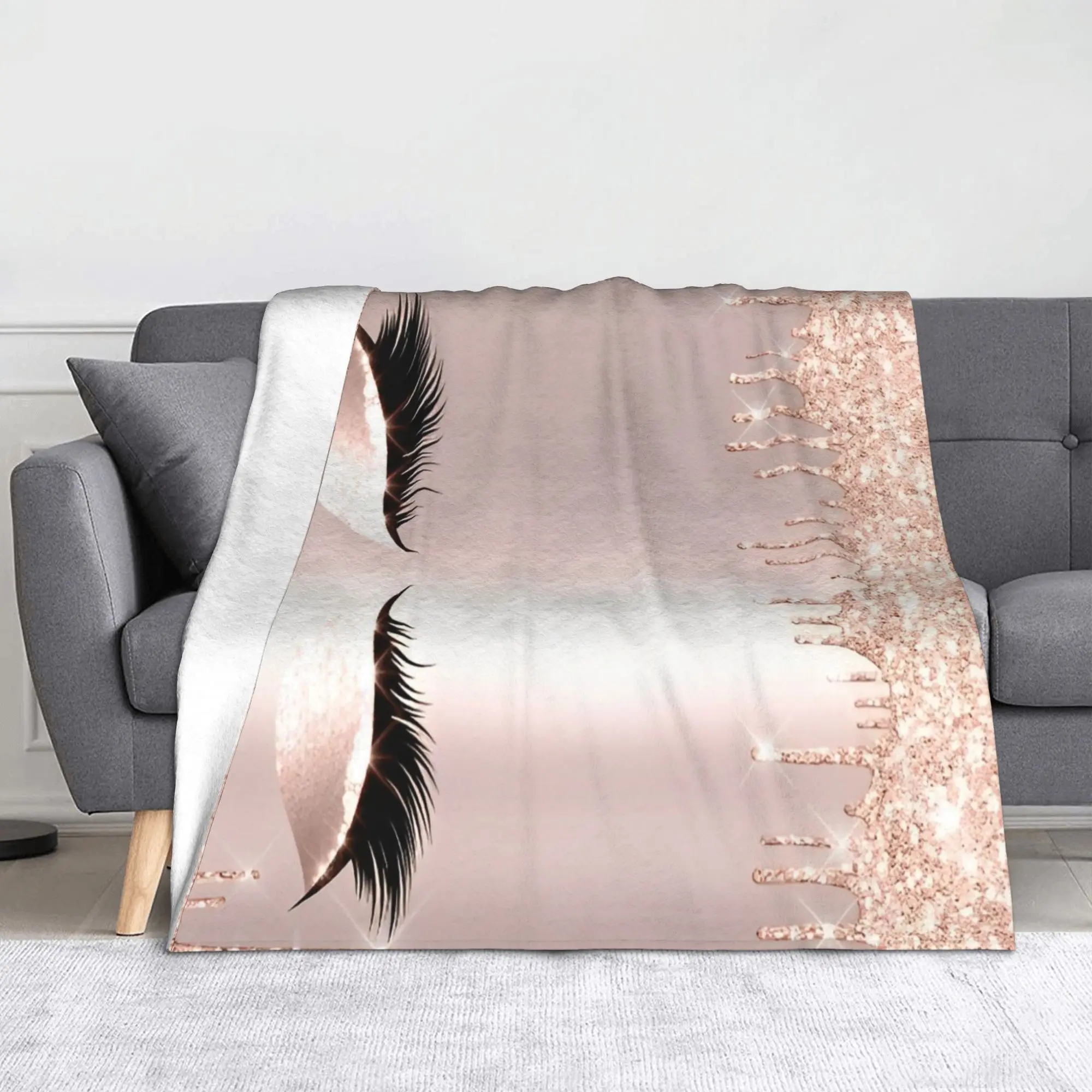 Gold Beauty Eyelash Closed Eyes Blanket Fleece All Season Multifunction Lightweight Throw Blankets for Bedding Outdoor Rug Piece