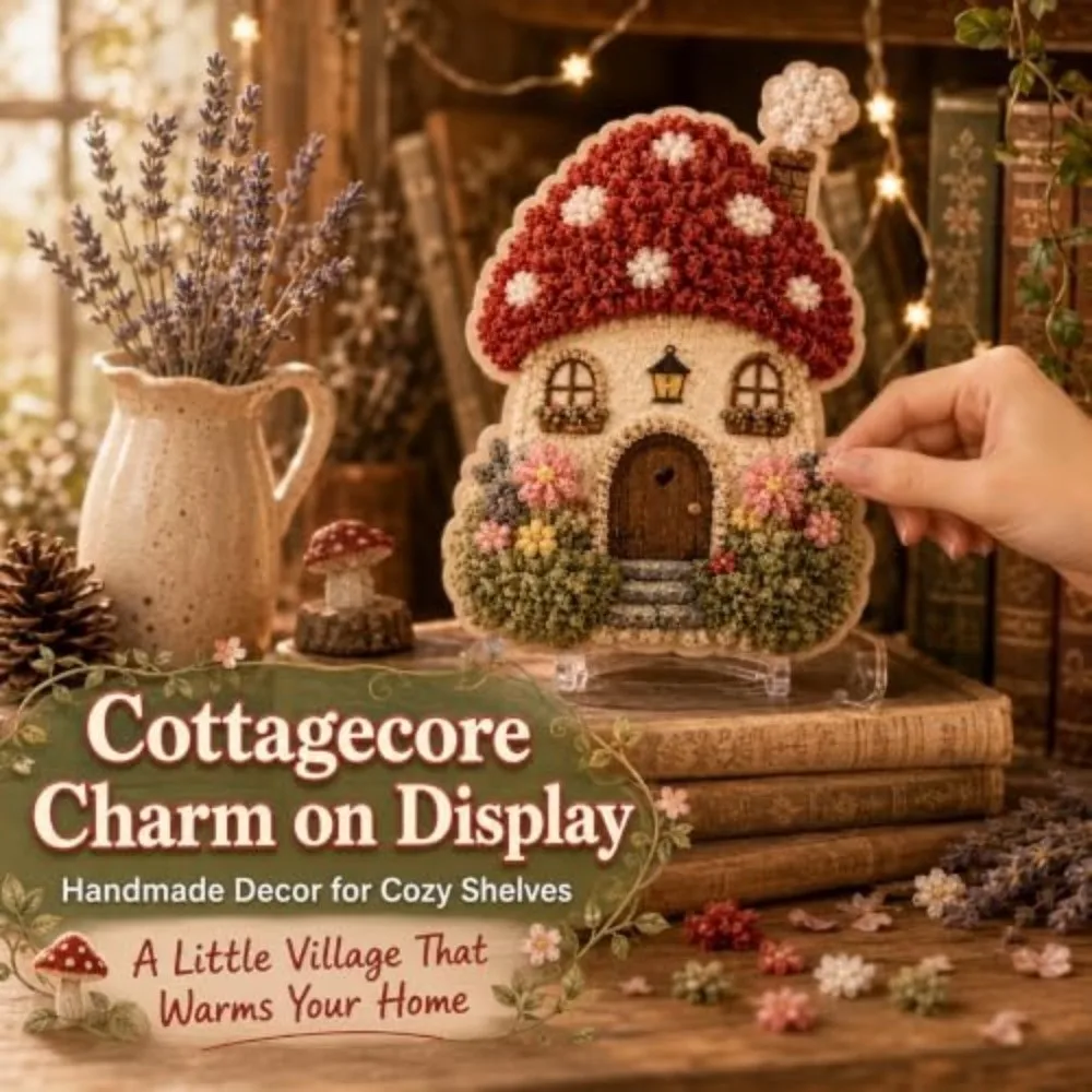 Whimsical Village 3D Fabric Poke Art Kit 3D Textured Village Theme Yarn Village Craft Set DIY Semi-finished Product