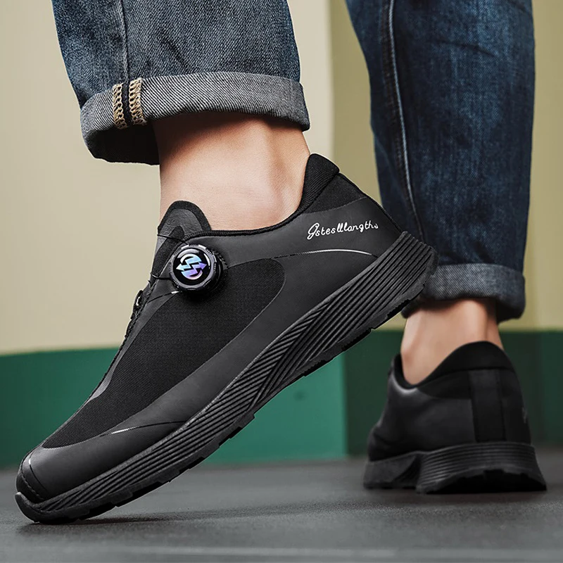 Повседневная летняя мужская спортивная обувь большого размера с круглым носком и вращающейся пряжкой на одну ногу, дышащая сетка на толстой подошве