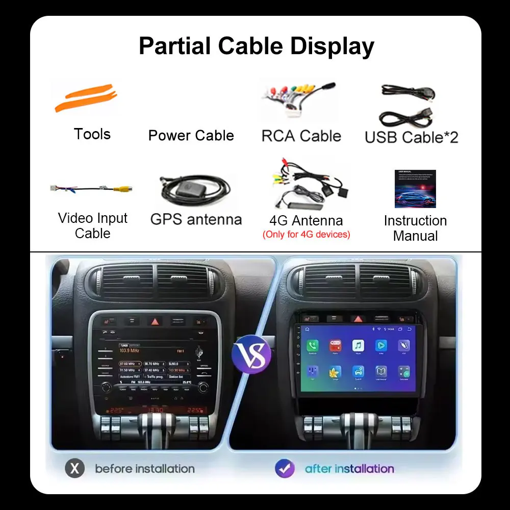 Android Auto Autoradio Voor Porsche Cayenne 1 9PA 2002-2010 Multimedia Video Player GPS Navigatie Draadloze Carplay gereedschap