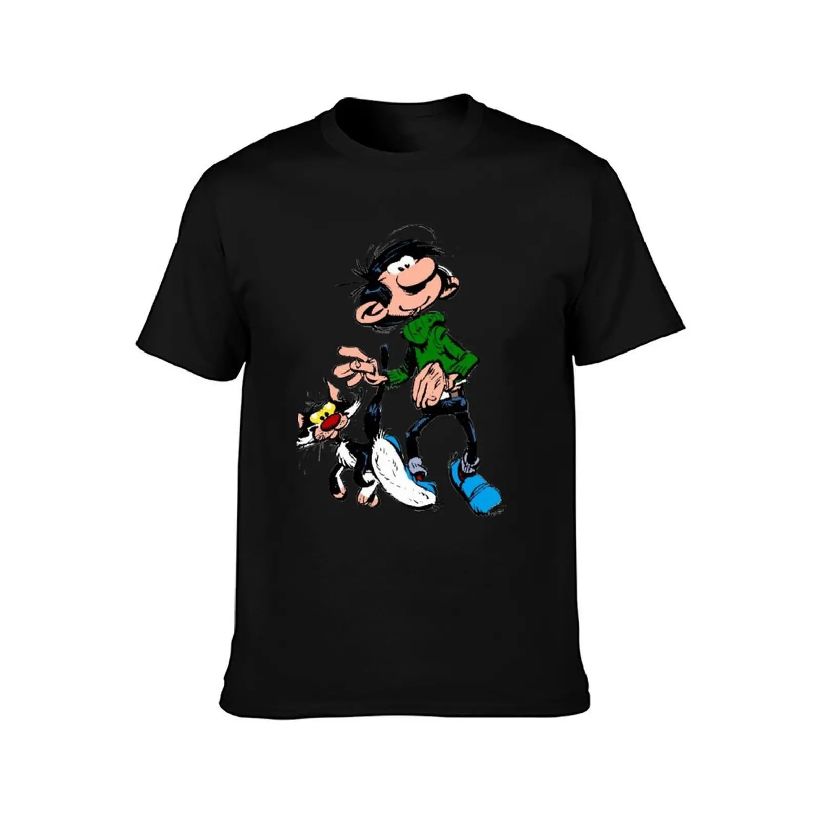 Gaston lagaffe T-Shirt, Summer Casual Cotton Tee, Oversized Streetwear Tops, Vintage Graphic Print, Loose Fit Short Sleeve