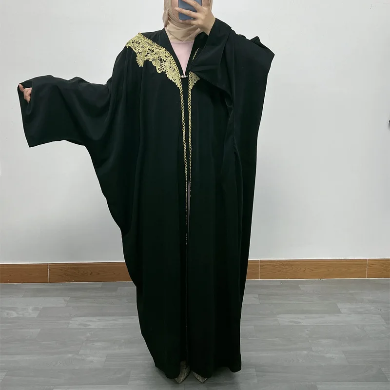

Foreign Trade Cross-border Bat Sleeve Middle East Dubai Collage Lace Loose Large Size Cardigan Robe Muslim