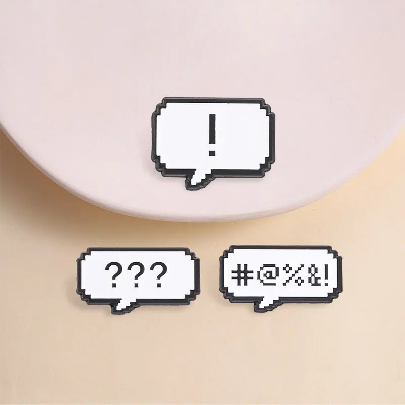 Retro 8 Bit Pixel Dialogue Box Enamel Pins Game Censor Symbols Exclamation Question Mark Game Gamer Brooches Jewelry Gifts