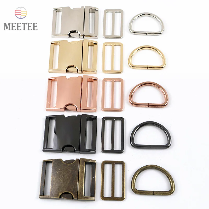 

2Sets 15-38mm Metal Side Release Buckle Tri Glide Slider D Ring Set for Backpack Luggage Strap Dog Leash DIY Sewing Accessories
