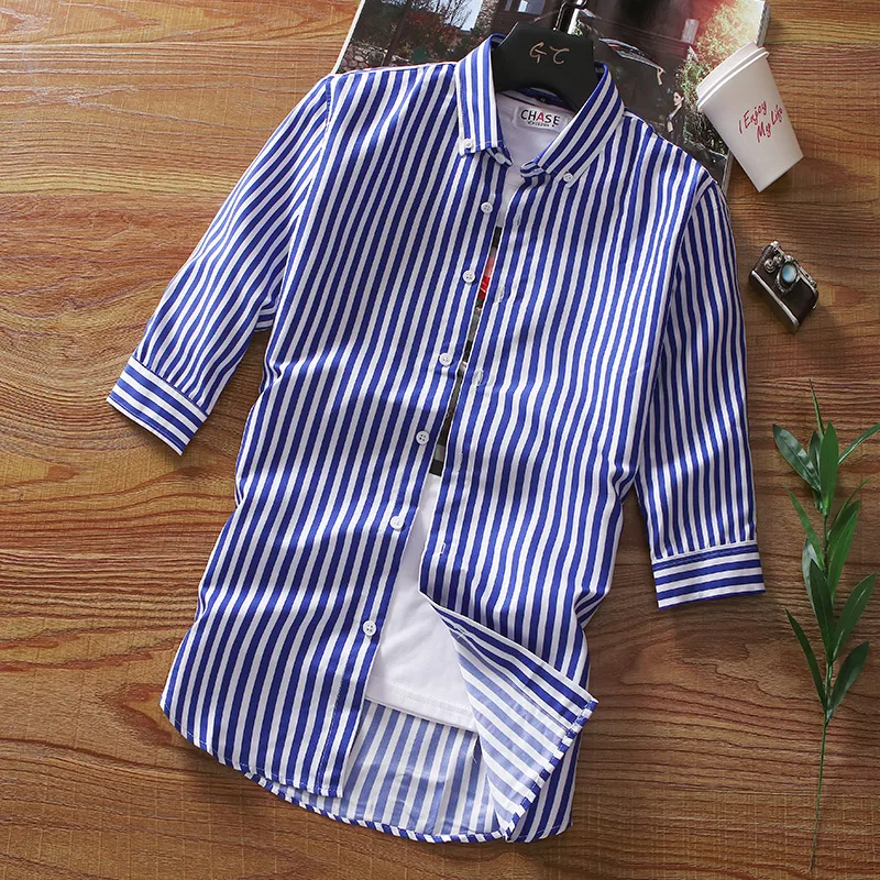 Spring Fashion Slim Buttons Lapel Collar Striped T-shirt Multicolor Single-breasted Comfortable Casual All-match 3/4 Sleeve Top