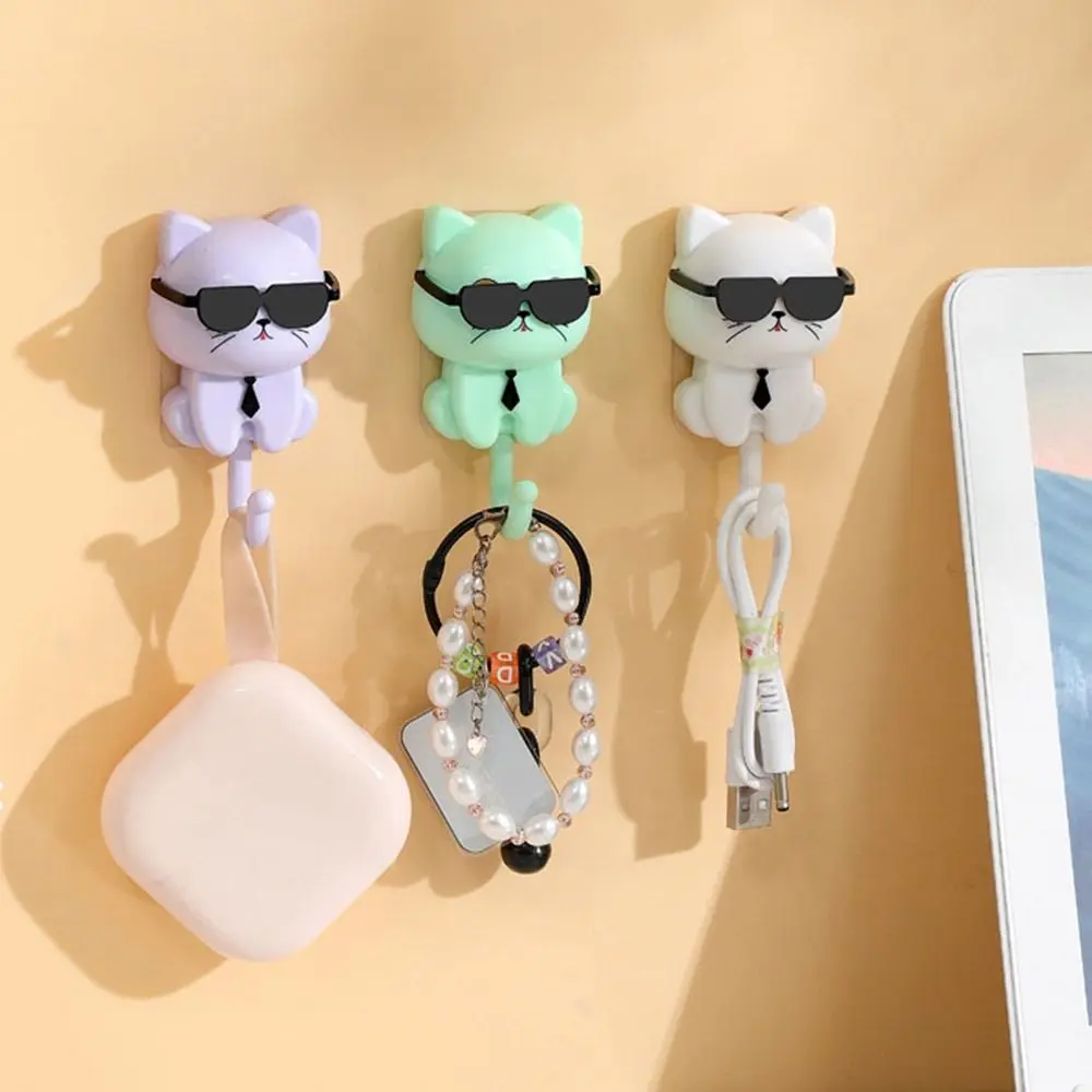 Cute Plastic Cartoon Cat Hooks Decorative Waterproof Key Hangers Wall Hanging Sunglasses Cat Hooks Kitchen