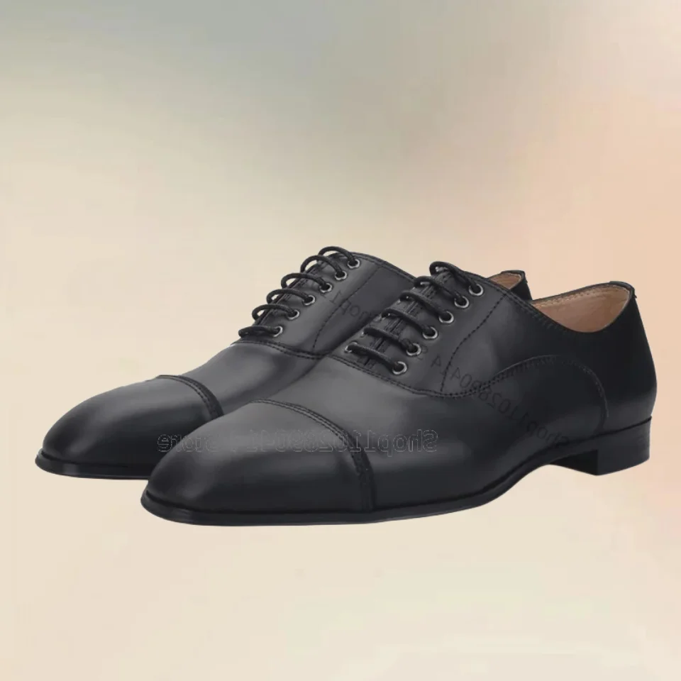 Black Matte Leather Cross Tied Men Shoes Fashion Lace Up Men Shoes Luxury Handcraft Party Feast Banquet Wedding Men Dress Shoes