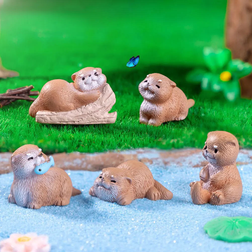 

7 Pcs Micro Landscape of Little Mini Resin Otters Bonsai Kawaii Moss Figures Diy Decoration