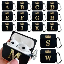 Diamond Crown Letter Airpods Case for AirPods Pro2 3 2 1 Pro Black Wireless Bluetooth Earphone Box Cute A-z Cover