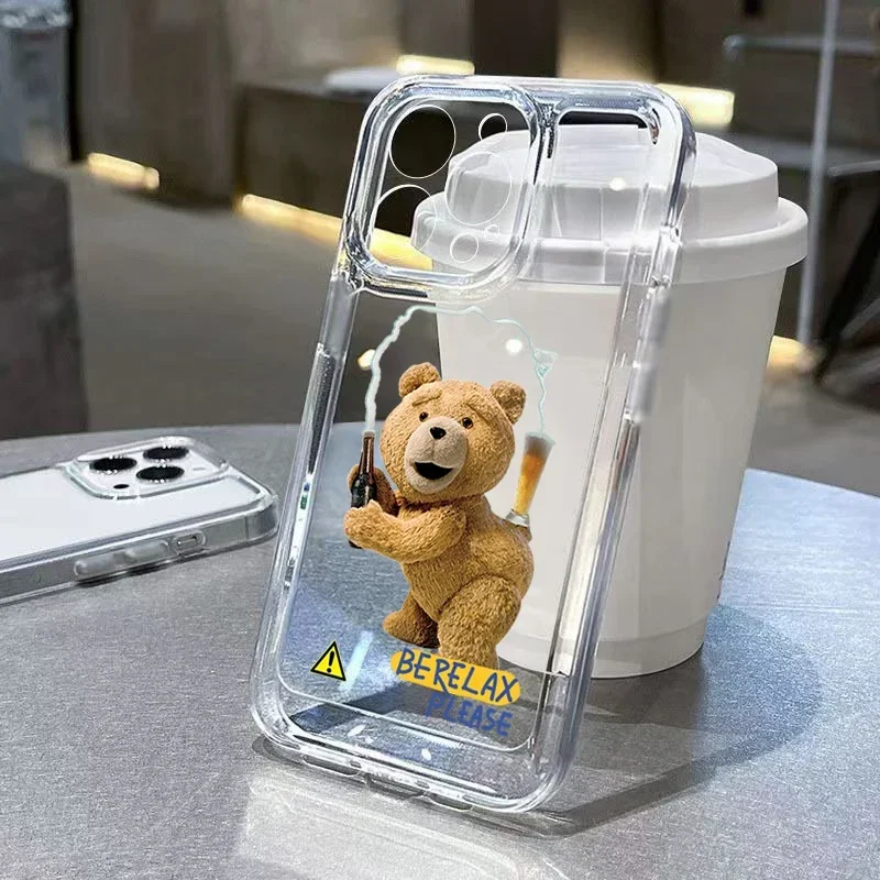 Teddy Bear Couple Cartoon Phone Case For iPhone 15 14 13 12 11 Pro Max XS XR X 7 8 Plus Soft Clear Shockproof Bumper Back Cover image 6