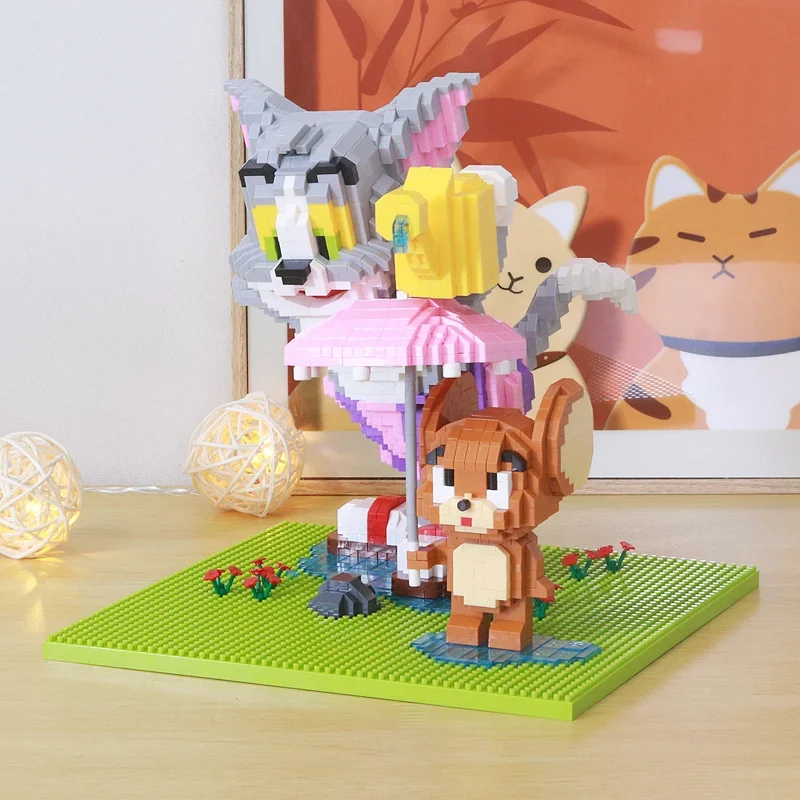 Micro blocs de construction Tom et caution, scène de chat et de souris, modèle d'assemblage 3D, anime drôle, mini brique, figurine, jouet pour cadeau de Noël