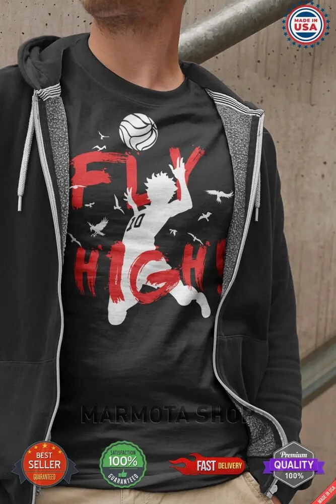 Fly High Hinata Haikyuu Tobio T-Shirt Anime Japanese Tee Shirt Volleyball Manga