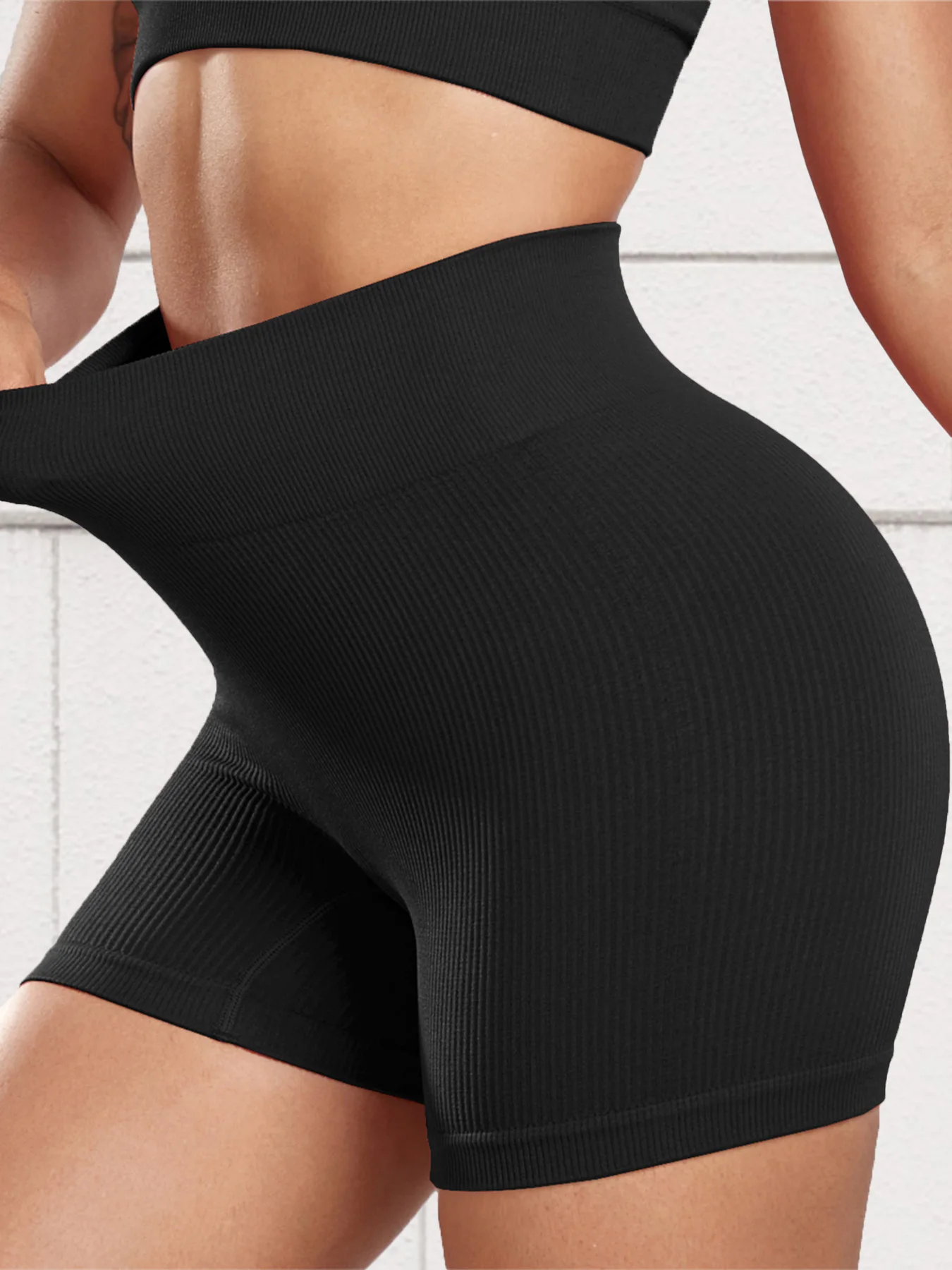 1/3 com nervuras sem costura mulher shorts de cintura alta levantamento de bunda treino collants elástico fino ciclismo shorts moda streetwear