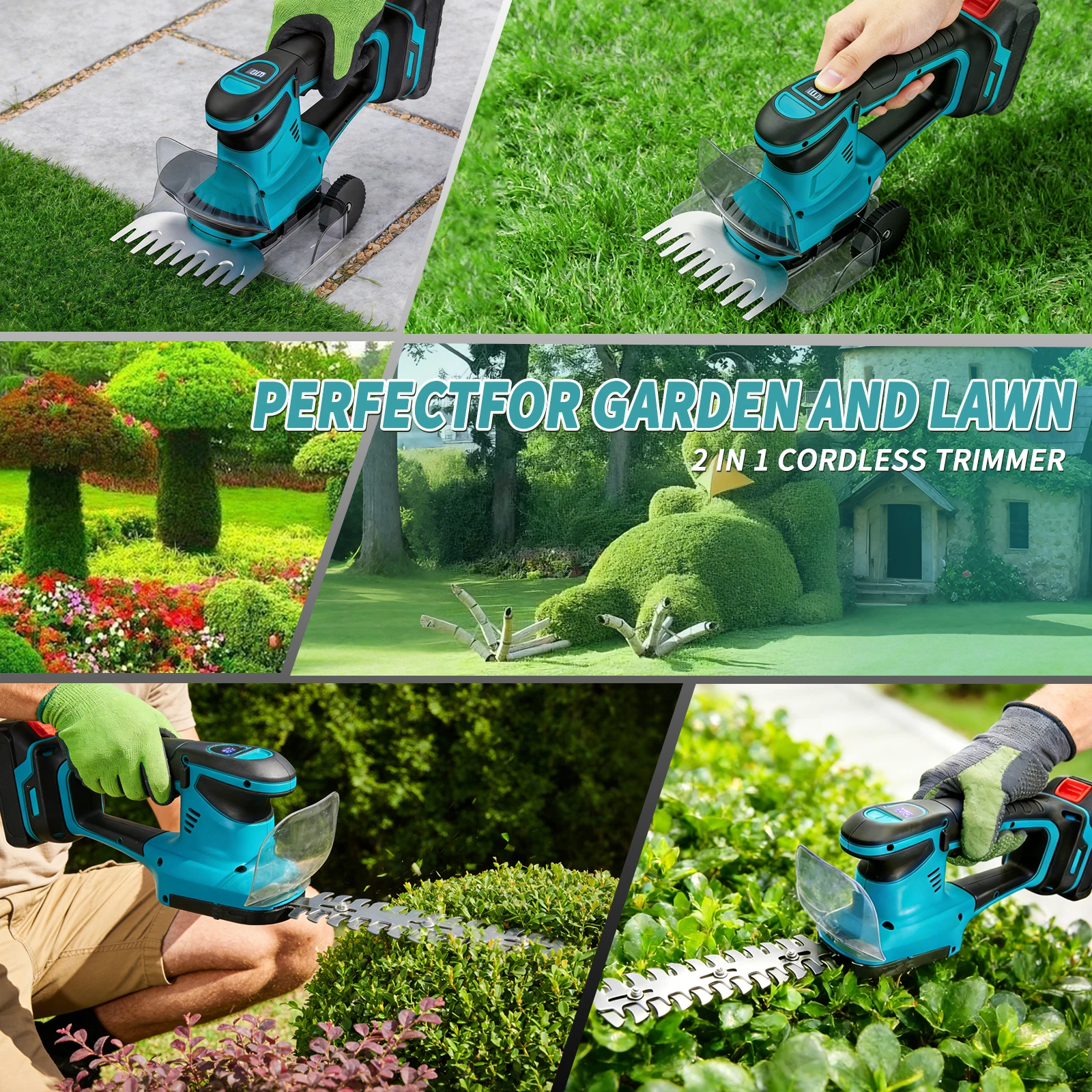 Kabelloser 2‑in‑1 Garten Grasschere Heckenschneider Handtrimmer, Nur Gerät Ohne Akku, passend für Makita 18V Lithium‑Akkus – Detail 4
