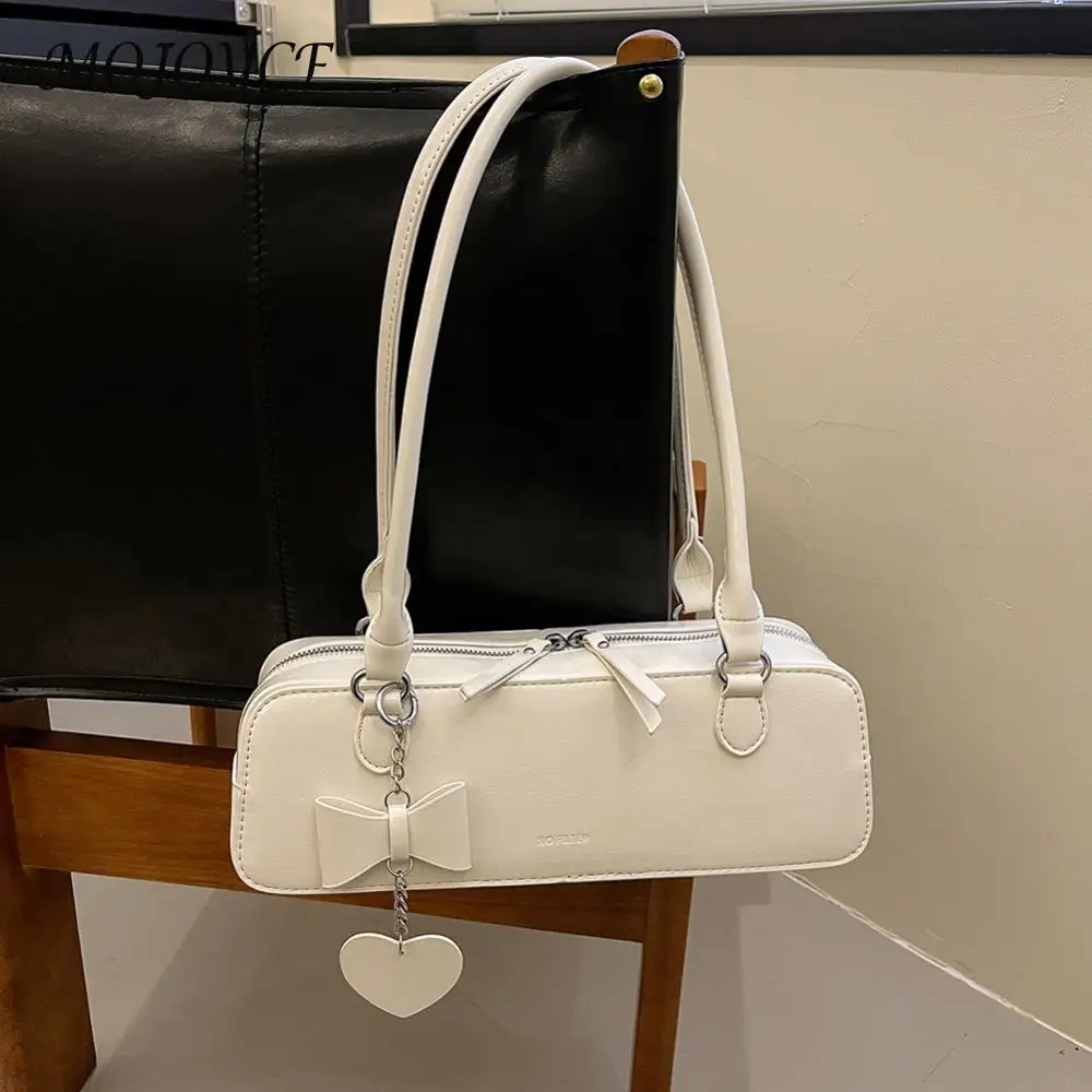 Vrouwen Pu Onderarmtas Mode Schoudertas Effen Kleur Elegante Hobo Tas Ritssluiting Met Hart Hanger Stijlvolle Schoudertas