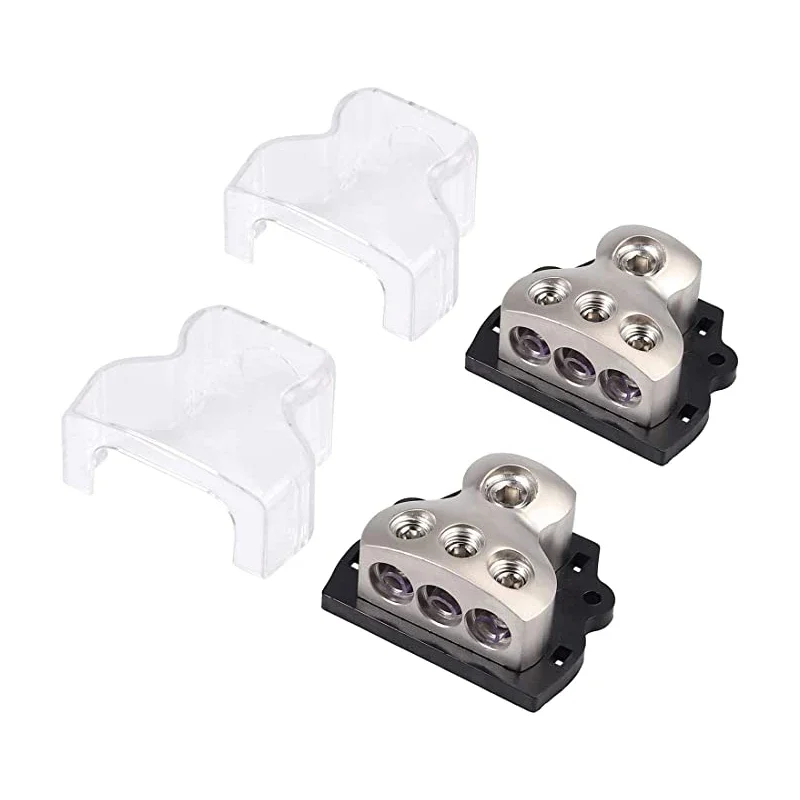 

0 Gauge in 3 x 4 Gauge Out 3 Way Amp Copper Power Distribution Block for Car Audio Splitter battery terminal connector
