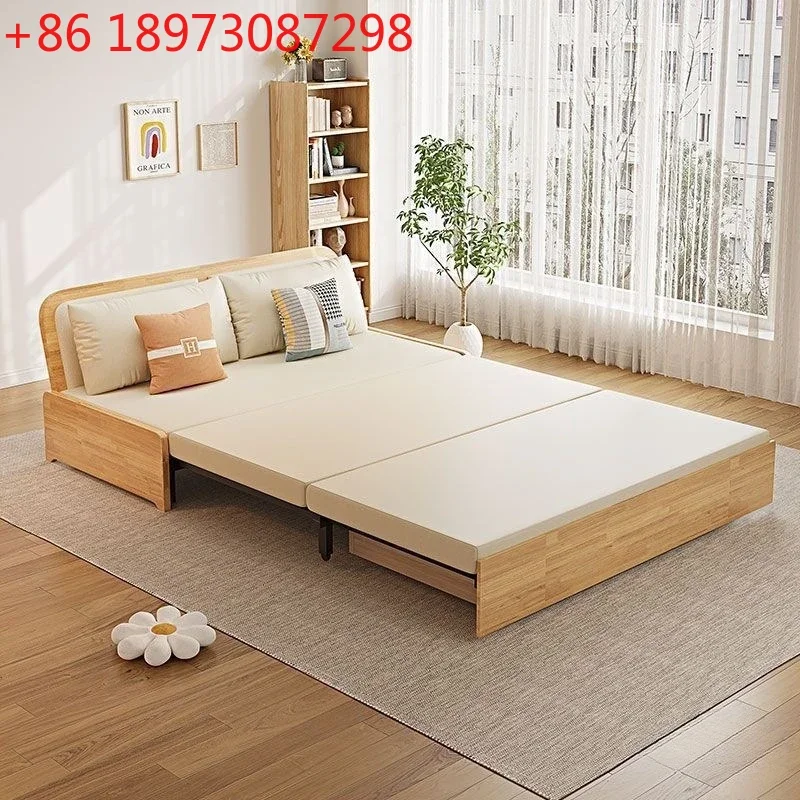 

Solid wood folding sofa bed without armrests Multifunctional dual-purpose retractable folding double living room