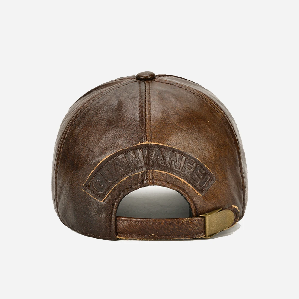 Fashion Men Genuine Cowhide Leather Baseball Cap Casual Real Leather Hat Autumn Winter Real Cowhide Leather Ear Protection Caps