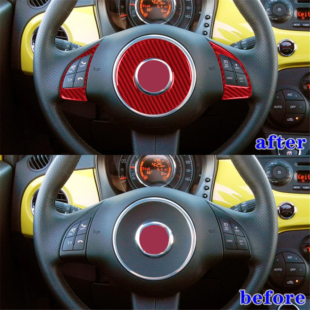 Zestaw kierownicy z włókna węglowego naklejka czarna dla Fiat 500 2012 2013 2014 2015 akcesoria do wnętrz samochodowych z włókna węglowego