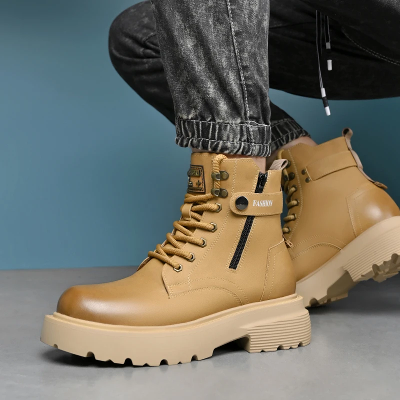 

2025 Men's Big Yellow Boots Outdoor Water - Repellent Coating Medium - Top British Style Retro Work Boots Winter Snow Cotton Fas