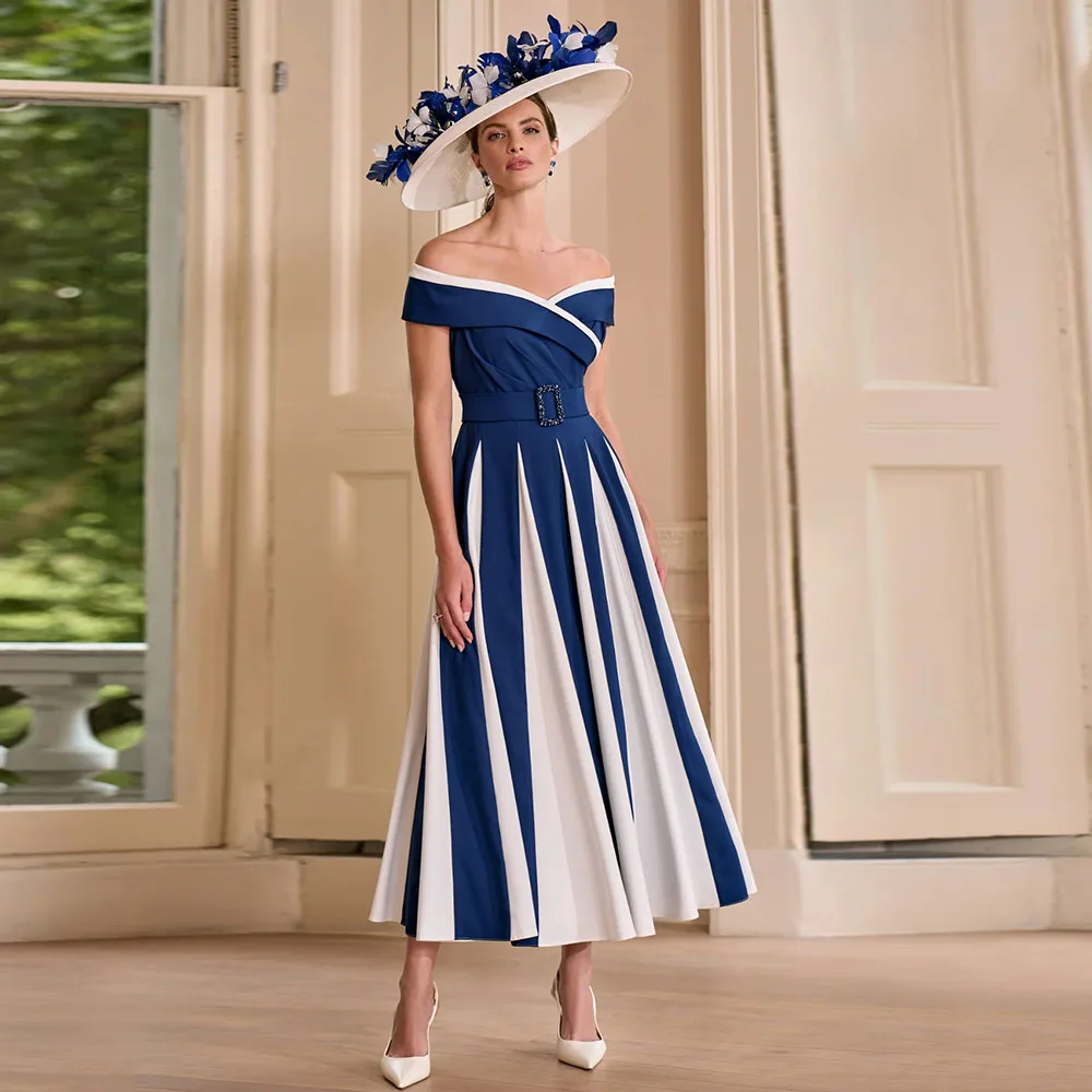 

Customized Modern Mother of the Bride Dresses for Women Off the Shoulder A Line Wedding Guest Gowns Midi Tea Length Formal Dress