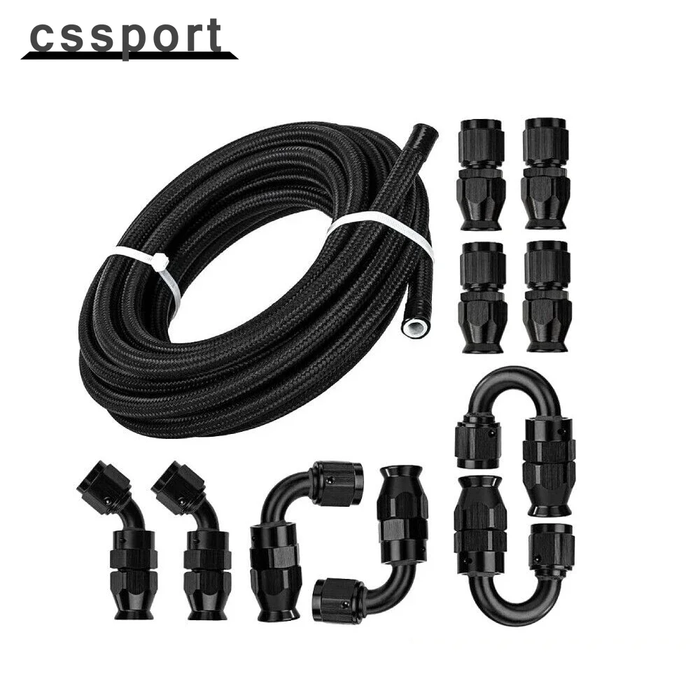 

6AN Black Nylon PTFE Fuel Line 16ft 10 Fittings Hose Kit E85