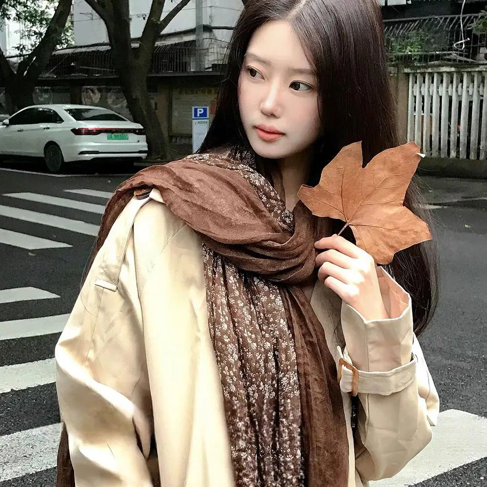 الأزهار الربط الألوان التجاعيد وشاح طويل قطاع وشاح للمرأة رقيقة واقية من الشمس الحجاب طباعة مطوي شال وشاح في الهواء الطلق #5