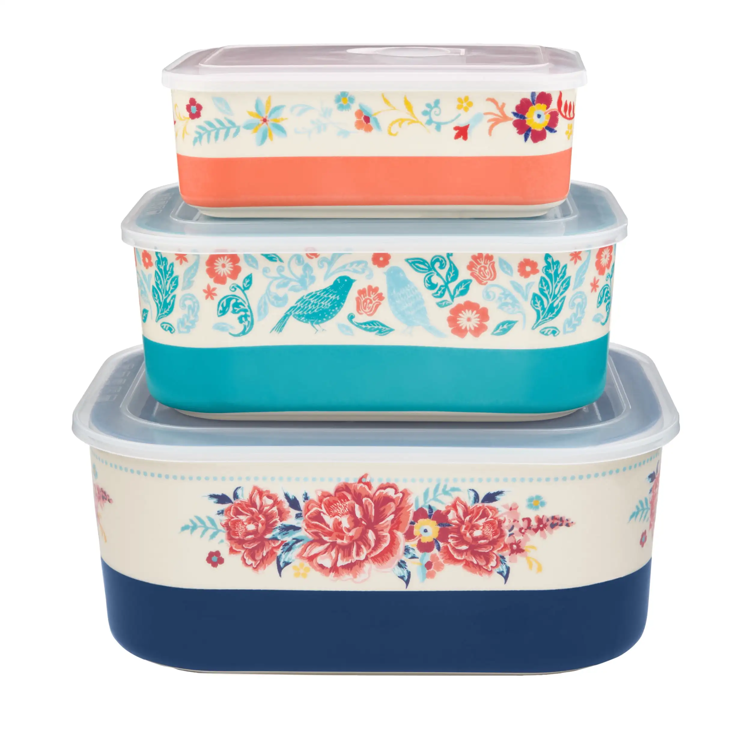 

Keepsake Floral 6-Piece Rectangular Ceramic Nesting Bowls Bowls nest for compact and convenient storage Dishwasher safe